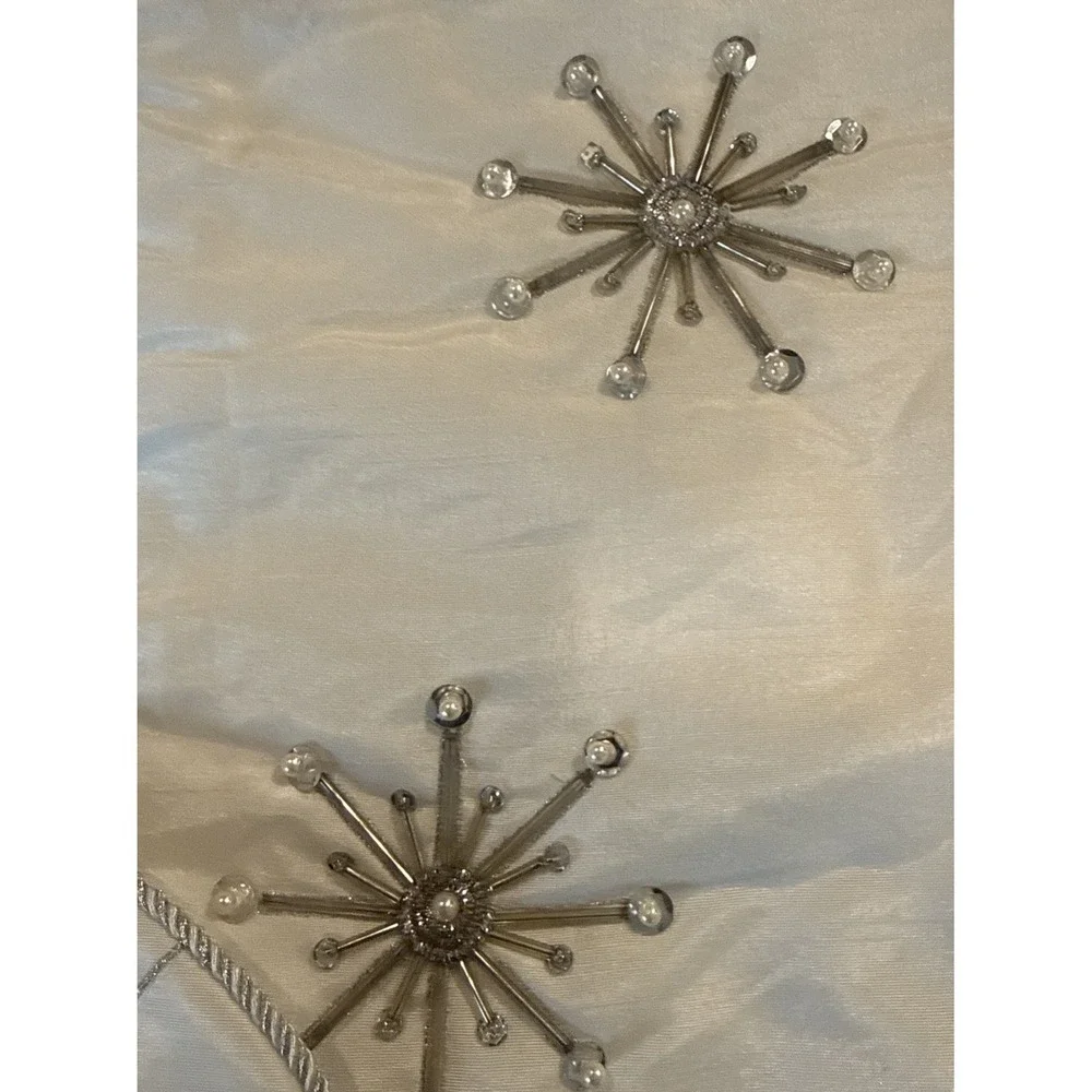 Embellished Silver White Snowflakes Holiday Christmas Stocking 17